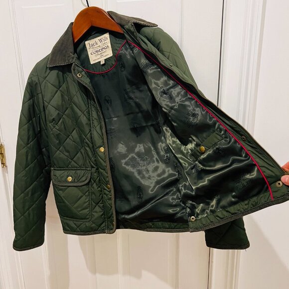 Jack Wills Dark Green Olive Nylon Quilted Jacket US 4 /UK 8 British Countryside - Picture 9 of 16